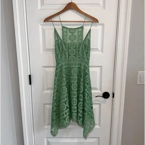 Free People Just Like Honey Mint Green Lace Spaghetti Straps Dress size 6 - Picture 3 of 7